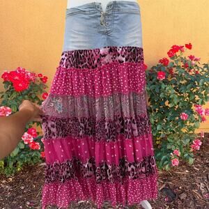 Y2k cheetah polka dot tiered maxi skirt